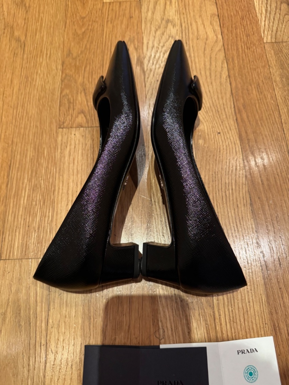 PRADA - Saffiano Leather - Triangle Logo Low Heel Pumps - Black - Picture 8 of 8